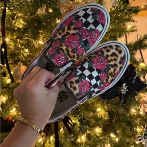 Vans Women's Rose, Cheetah and Checkered Slip-Ons